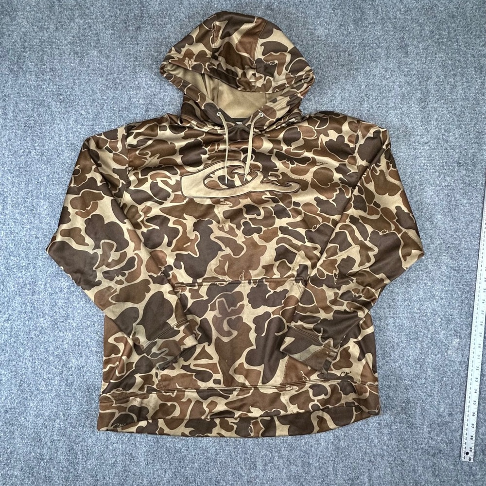 Drake Waterfowl Systems Mens XL Old School Camo Fleece Lined Hoodie Brown Logo